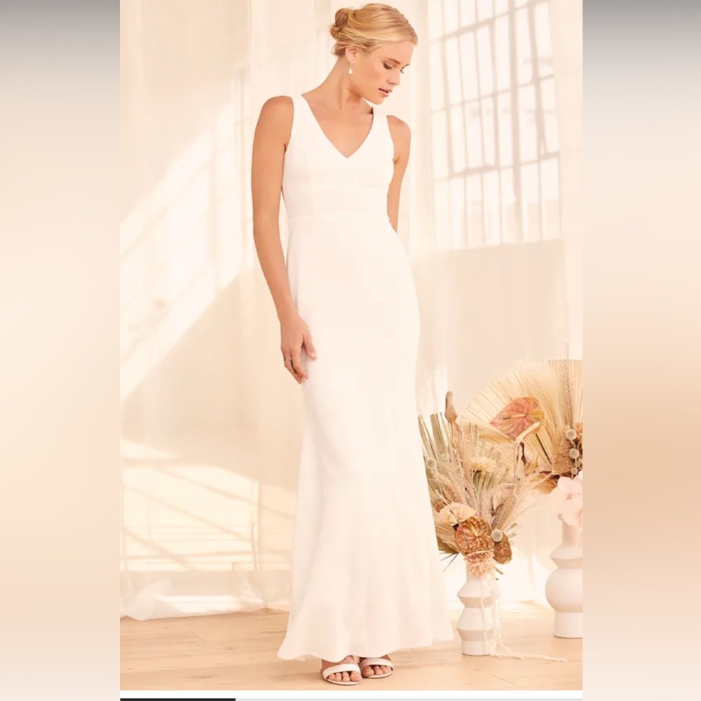 NWT Lulus Into Your Heart White Button Back Mermaid Maxi Dress